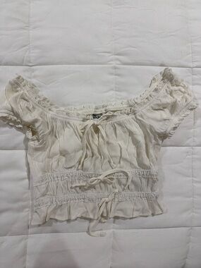 Cream Off-Shoulder Tie-Front Top